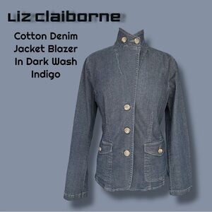 Liz Claiborne Cotton Women's‎ Denim Jacket In Dark Wash Blue